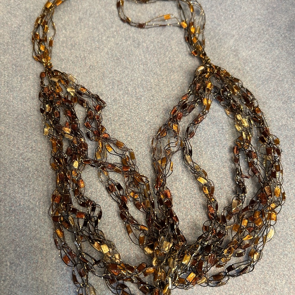 Multi-Strand Beaded Statement Necklace in Brown and Gold  7 strands of accents